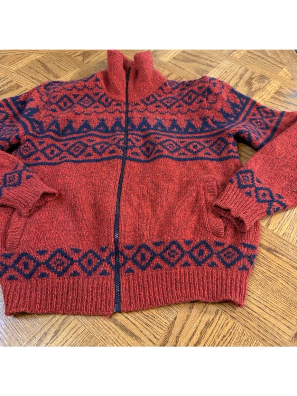 Vintage LL Bean Womens Wool Nylon Blend Full Zip Sweater Medium Nordic Geometric - Picture 3 of 6